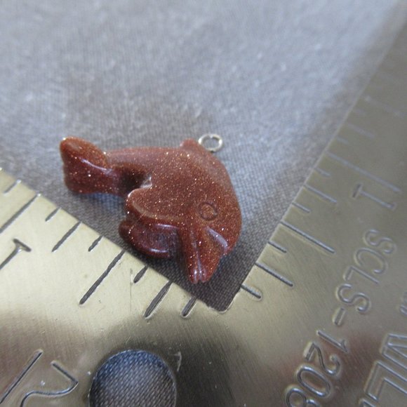Goldstone Porpoise Charm, Carved Stone Dolphin - Picture 5 of 6